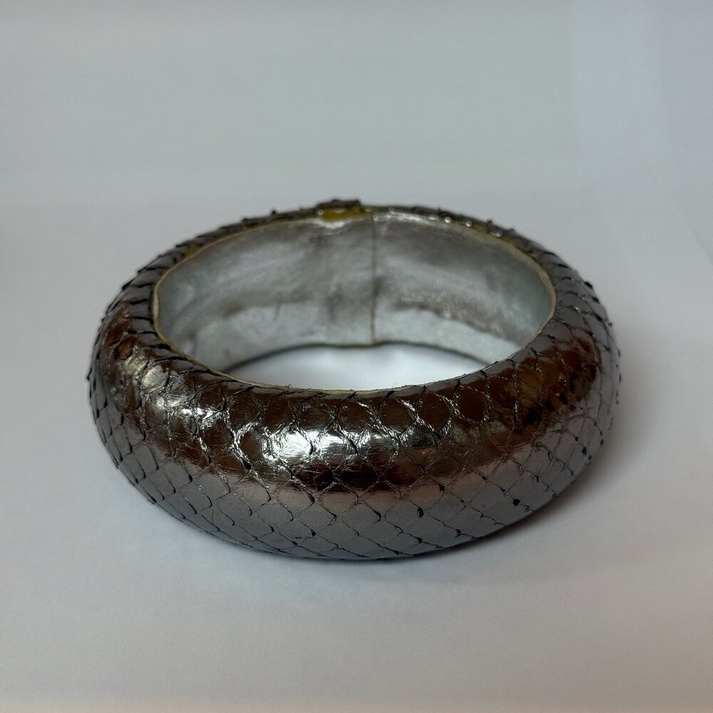 Ted Rossi 1"  Gunmetal Gray Snakeskin Leather Bangle Bracelet